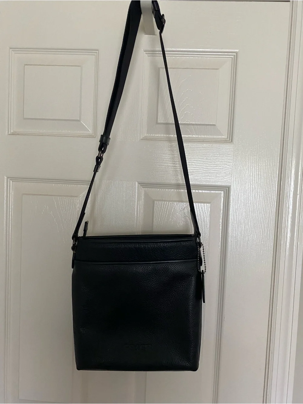 Coach Black Pebbled Leather Vertical Messenger Bag